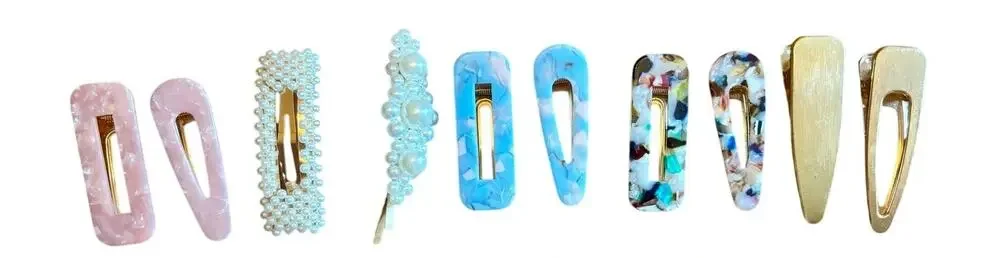 Lot of 10 Hair Clips Marbled Plastic Faux Pearl Alligator Clips Bobby Pins